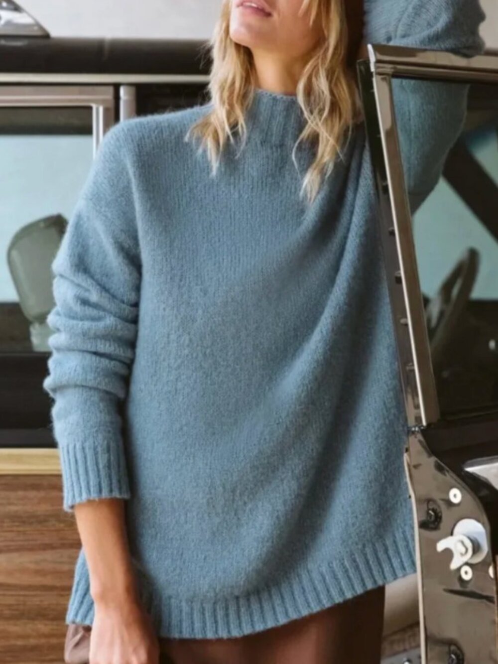 Jenni Kayne | Oversize Alpaca & Wool Blend Mock Neck Sweater in Vintage Blue